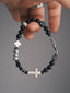 Urban Stoic Series | Dark Balance | Black Obsidian, Pearl & Silver Cross Bracelet