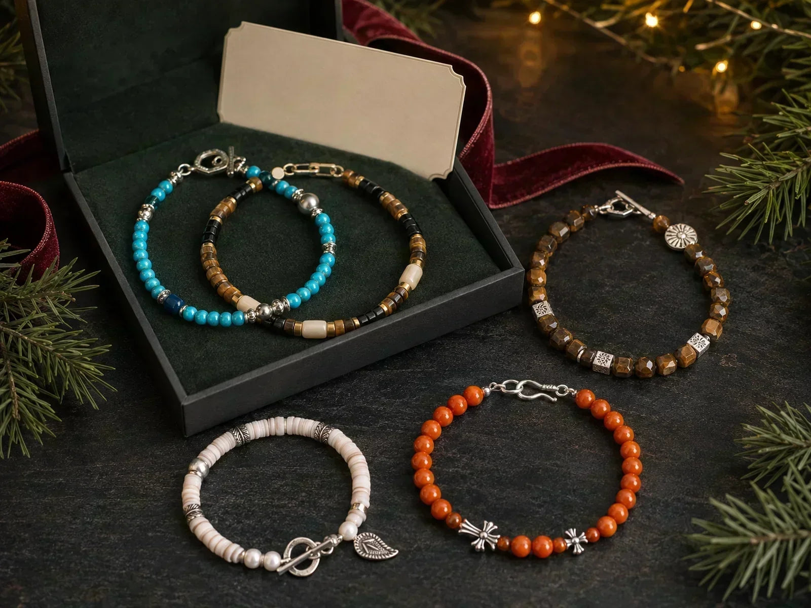 Twelve men's bracelet Christmas gifts for him arranged in gift-ready ASIA NOBLE boxes for 2026