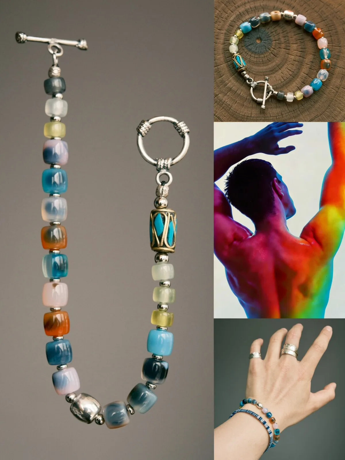 Identity Series | Urban Dreamer | Multicolor Agate, Jade & Silver Bracelet Secondary image