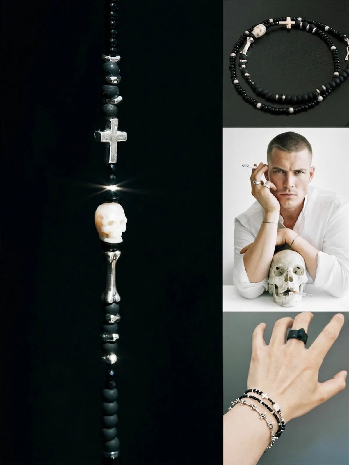 Identity Series | Broken Halo | Black Agate, Pearl & Sterling Silver Bracelet Secondary image