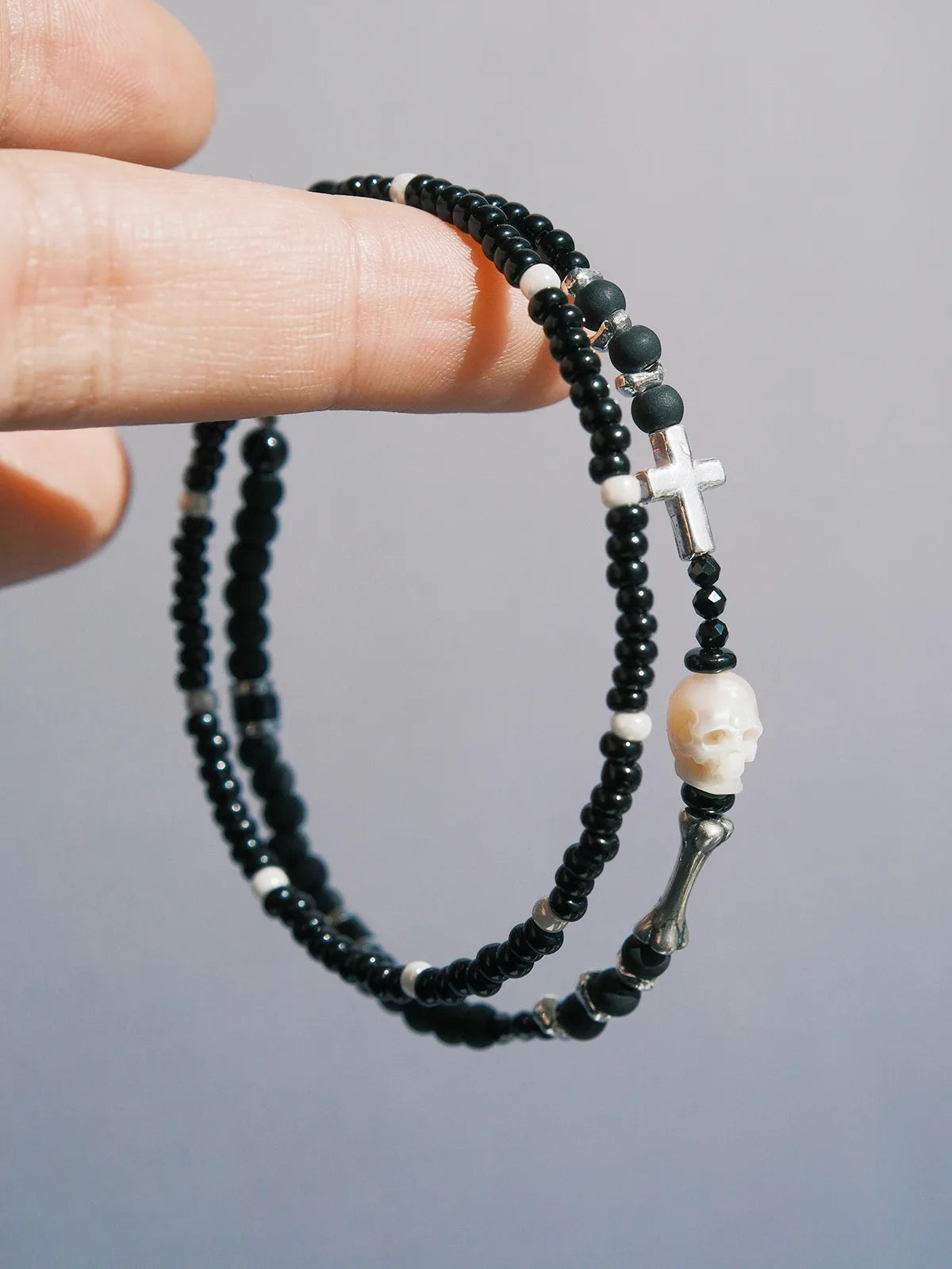 Identity Series | Broken Halo | Black Agate, Pearl & Sterling Silver Bracelet