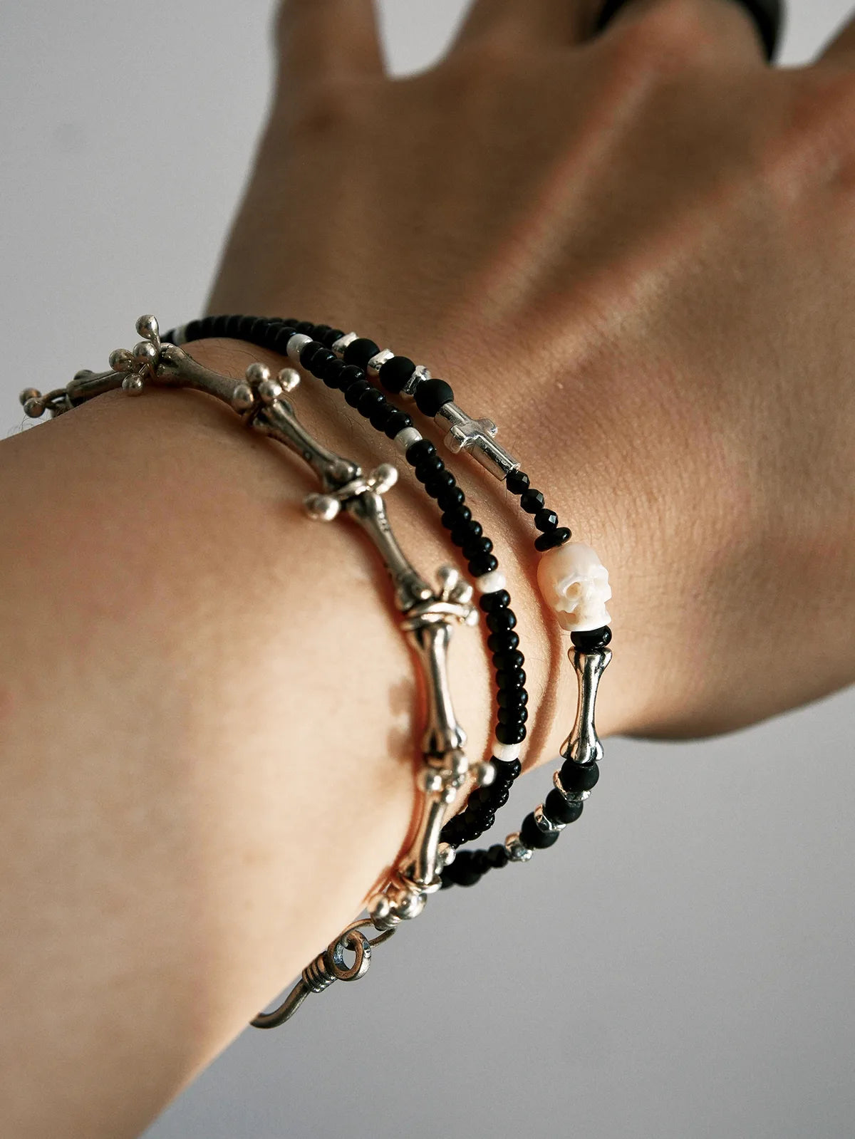Identity Series | Broken Halo | Black Agate, Pearl & Sterling Silver Bracelet