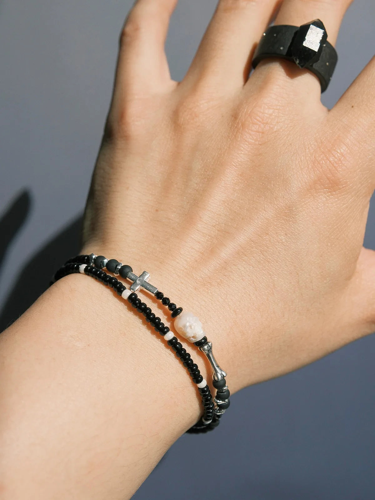 Identity Series | Broken Halo | Black Agate, Pearl & Sterling Silver Bracelet
