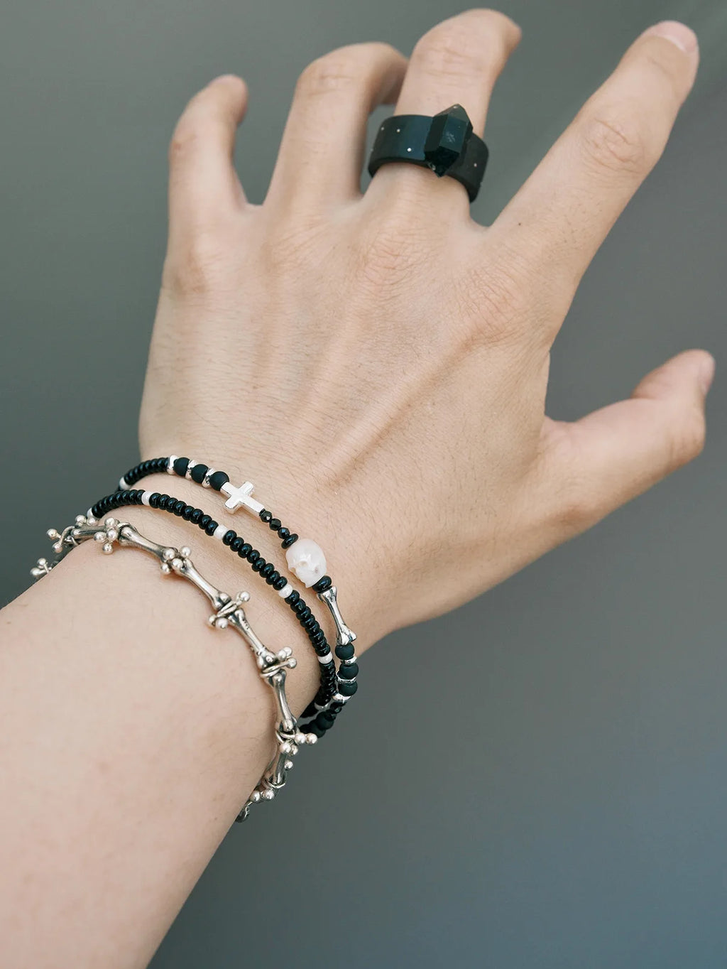 Identity Series | Broken Halo | Black Agate, Pearl & Sterling Silver Bracelet