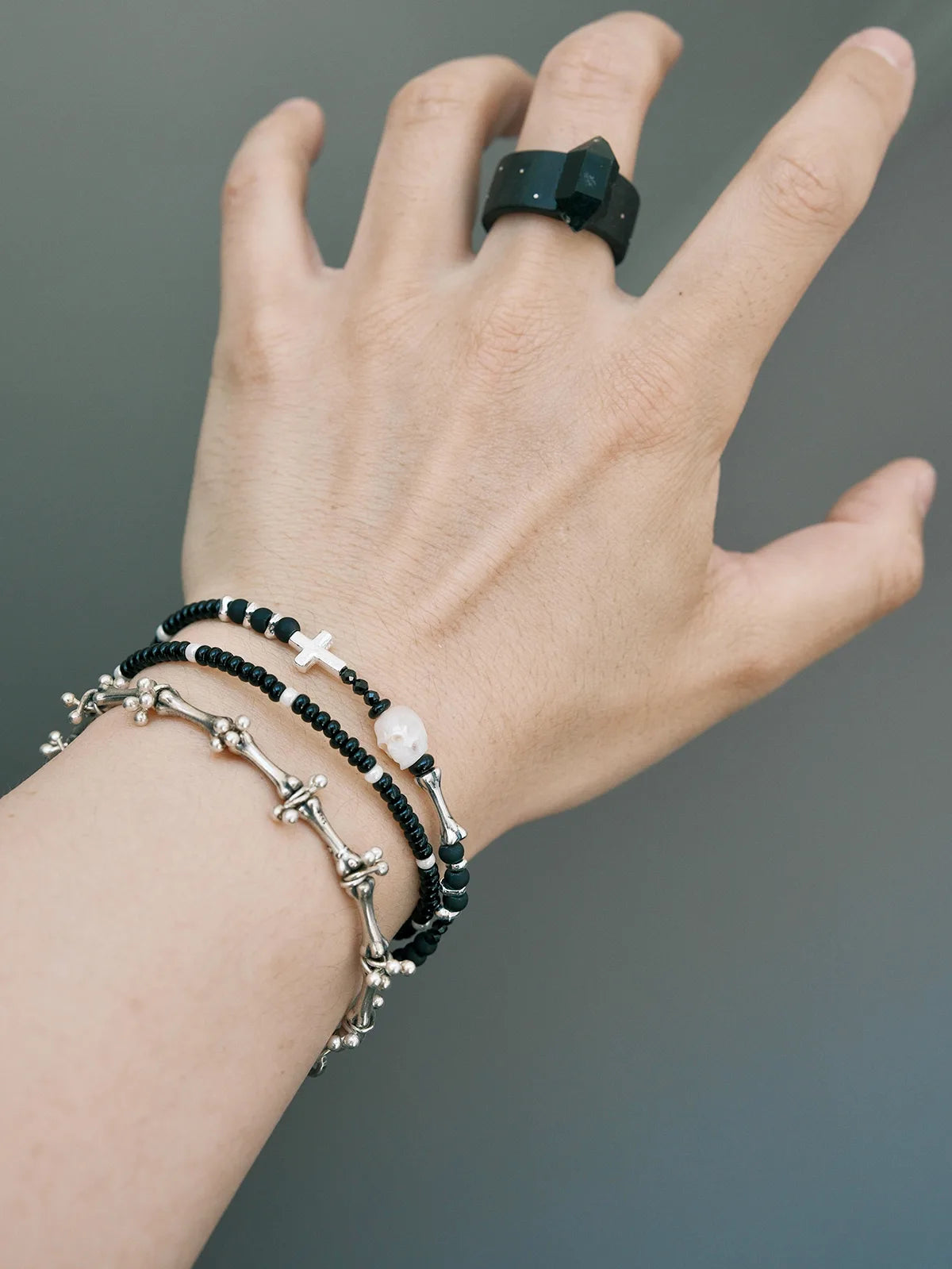 Identity Series | Broken Halo | Black Agate, Pearl & Sterling Silver Bracelet