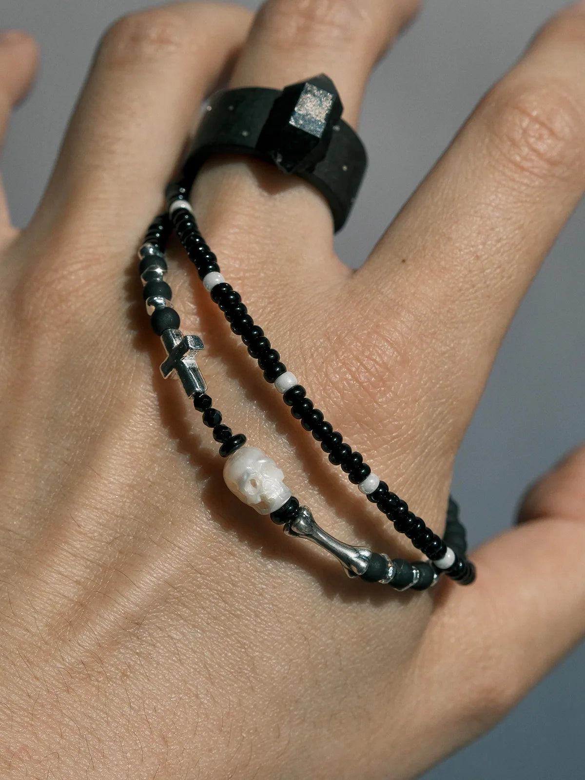 Identity Series | Broken Halo | Black Agate, Pearl & Sterling Silver Bracelet