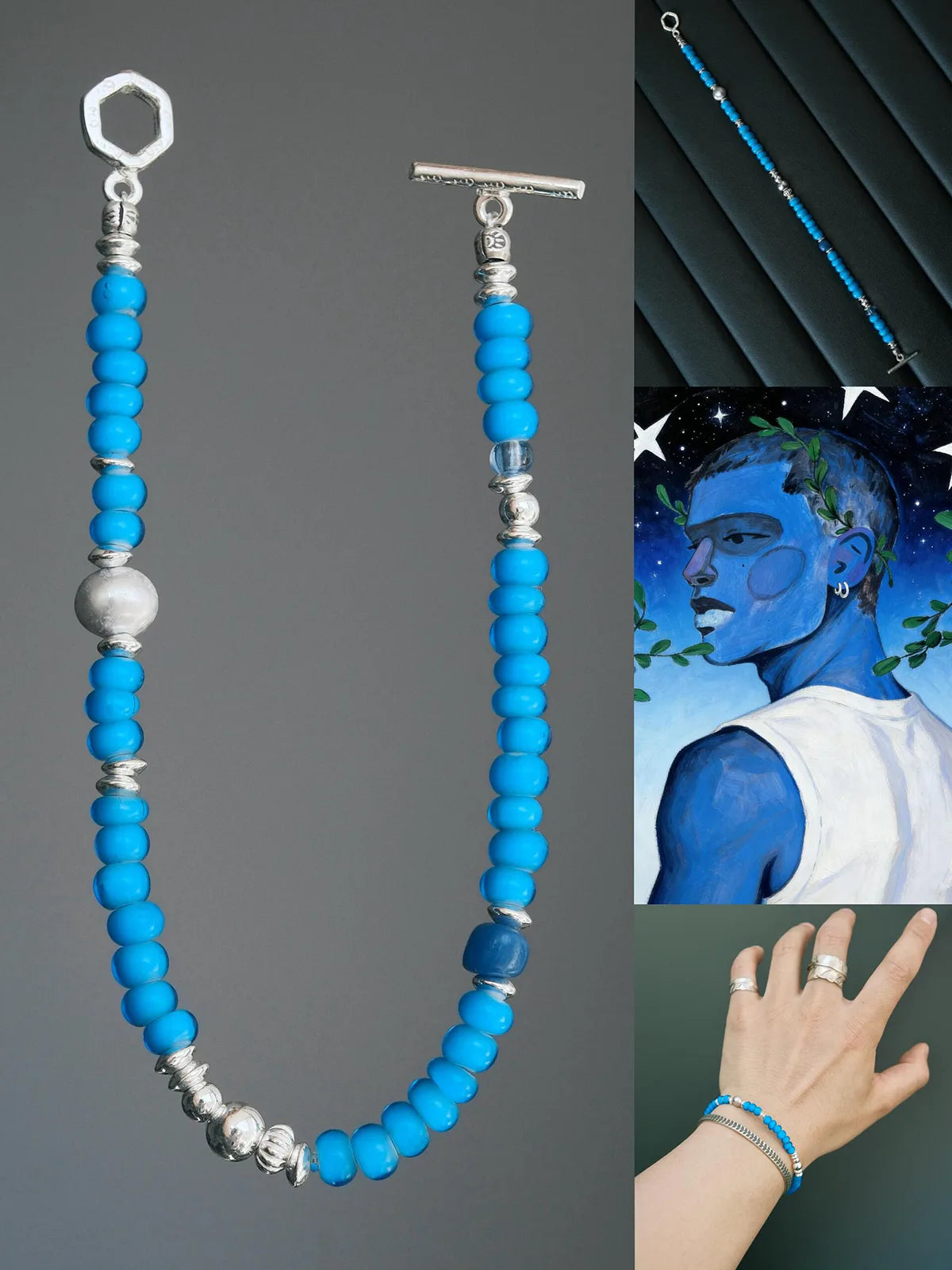Identity Series | Blue Horizon | Blue Glass, Pearl & Sterling Silver Bracelet