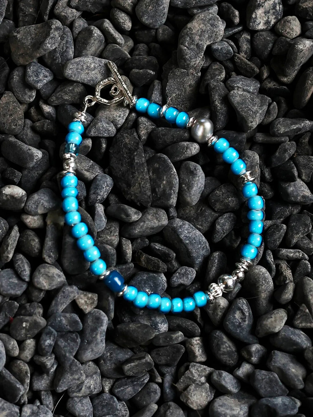 Identity Series | Blue Horizon | Blue Glass, Pearl & Sterling Silver Bracelet