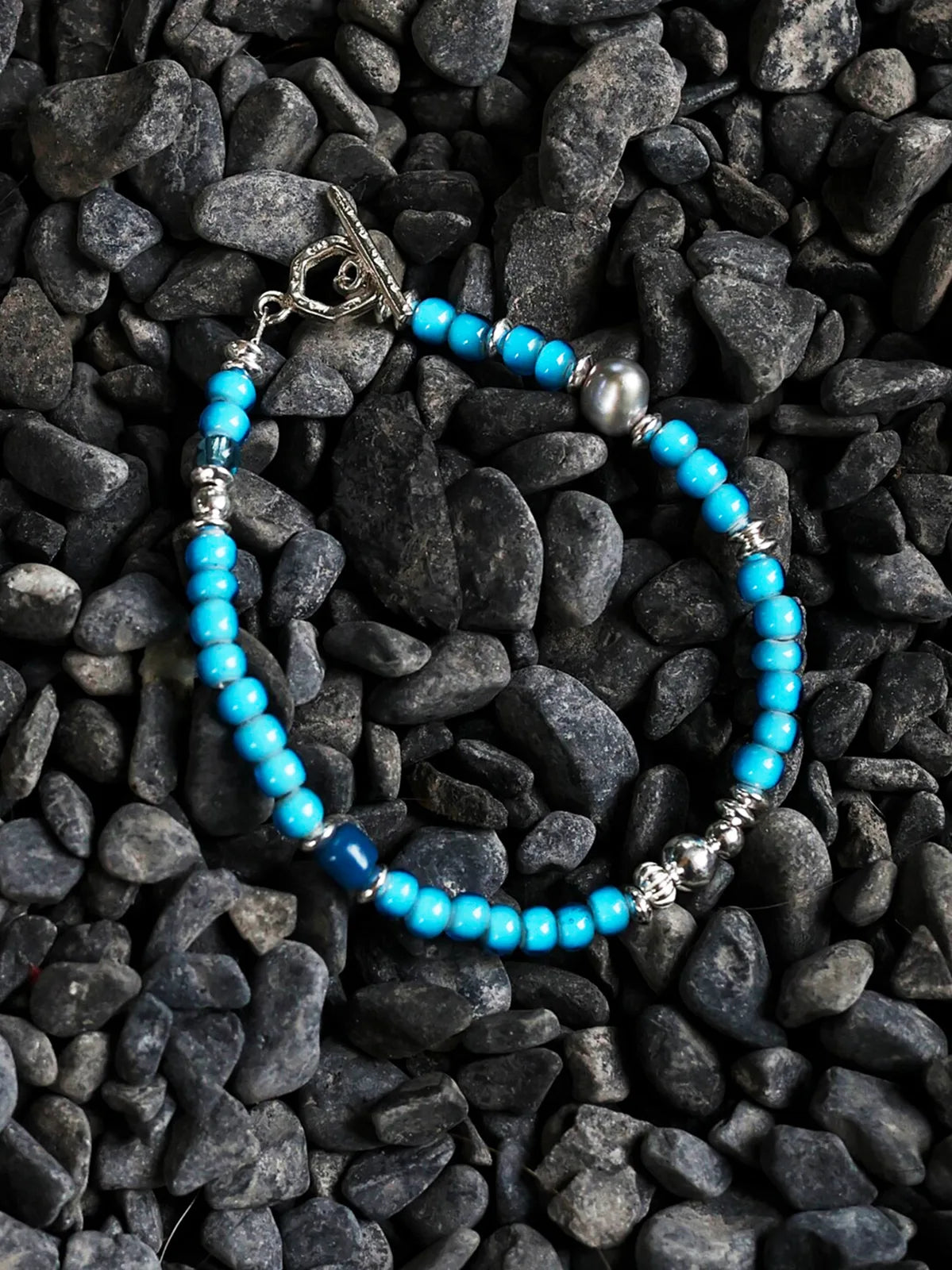 Identity Series | Blue Horizon | Blue Glass, Pearl & Sterling Silver Bracelet
