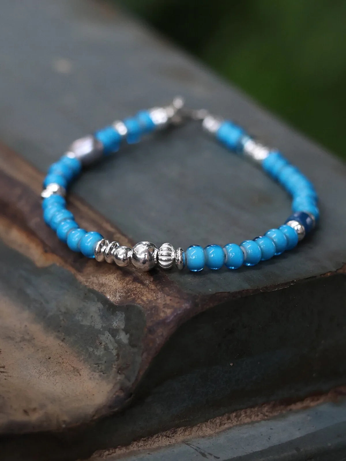 Identity Series | Blue Horizon | Blue Glass, Pearl & Sterling Silver Bracelet