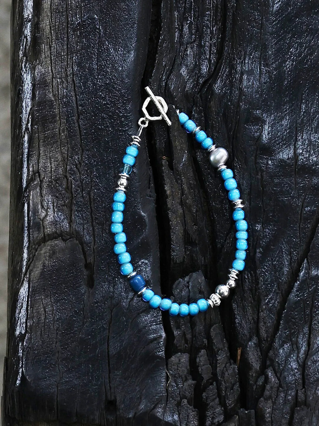 Identity Series | Blue Horizon | Blue Glass, Pearl & Sterling Silver Bracelet