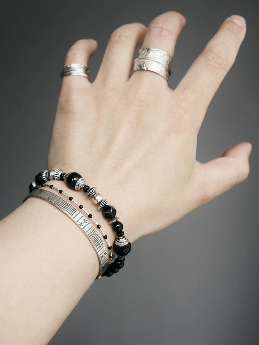 Mineral Soul Series | Black Tide | Obsidian, Black Agate & Sterling Silver Bracelet