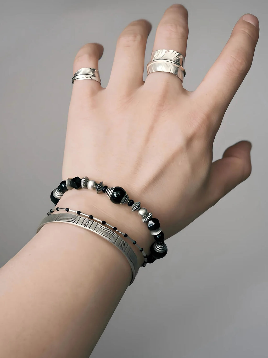 Mineral Soul Series | Black Tide | Obsidian, Black Agate & Sterling Silver Bracelet
