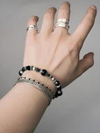 Mineral Soul Series | Black Tide | Obsidian, Black Agate & Sterling Silver Bracelet