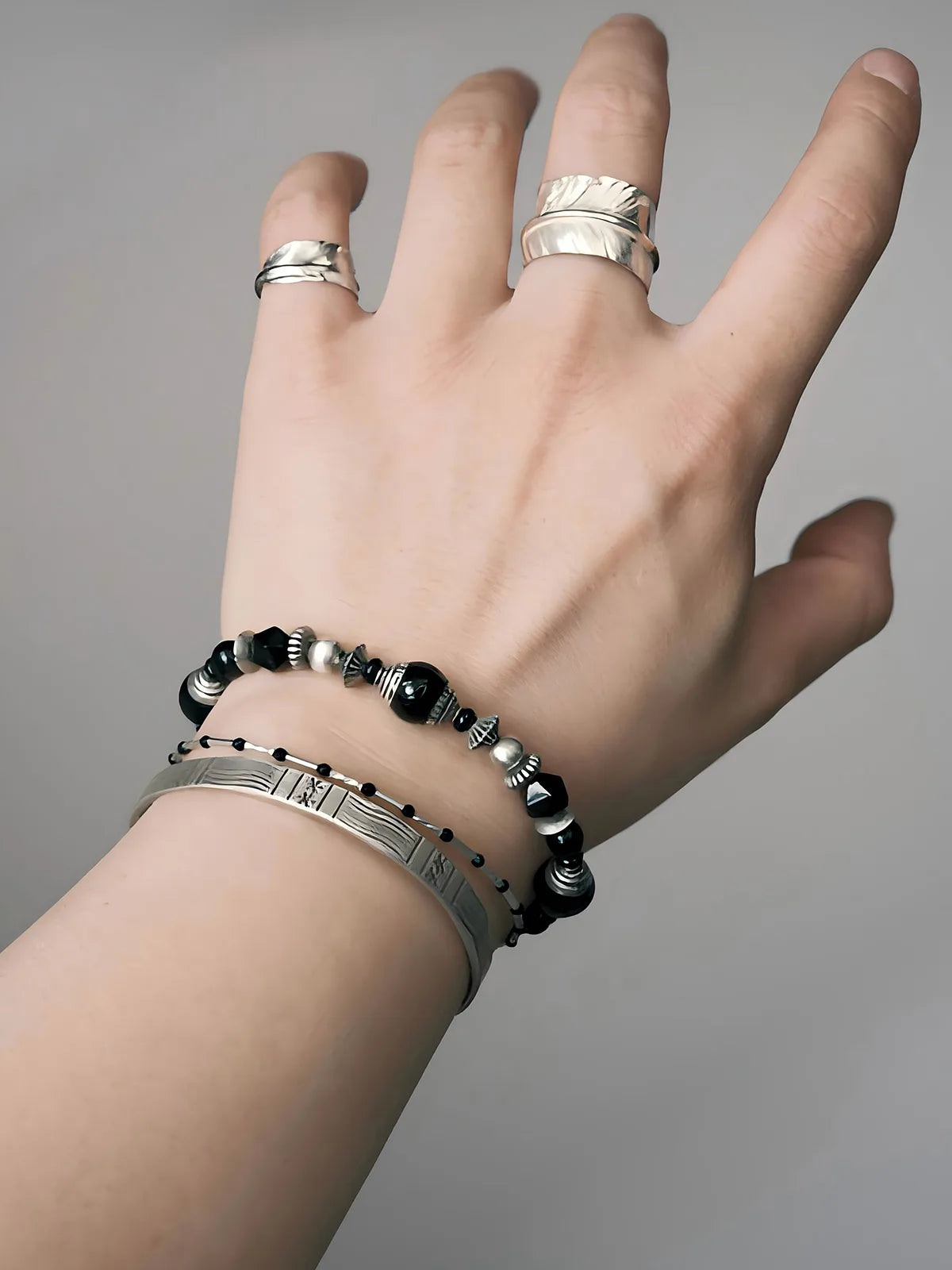 Mineral Soul Series | Black Tide | Obsidian, Black Agate & Sterling Silver Bracelet