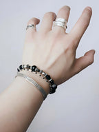 Mineral Soul Series | Black Tide | Obsidian, Black Agate & Sterling Silver Bracelet