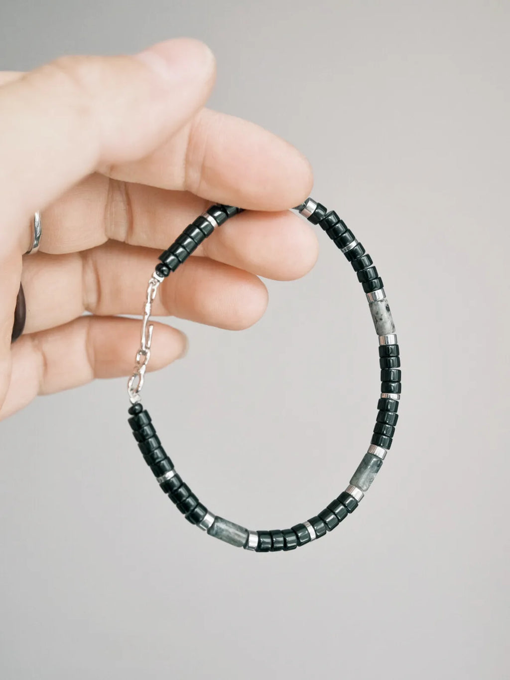 Urban Stoic Series | Silent Authority | Obsidian, Silver & Black Stone Bracelet
