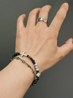 Urban Stoic Series | Dark Balance | Black Obsidian, Pearl & Silver Cross Bracelet