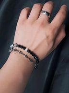 Urban Stoic Series | Dark Balance | Black Obsidian, Pearl & Silver Cross Bracelet