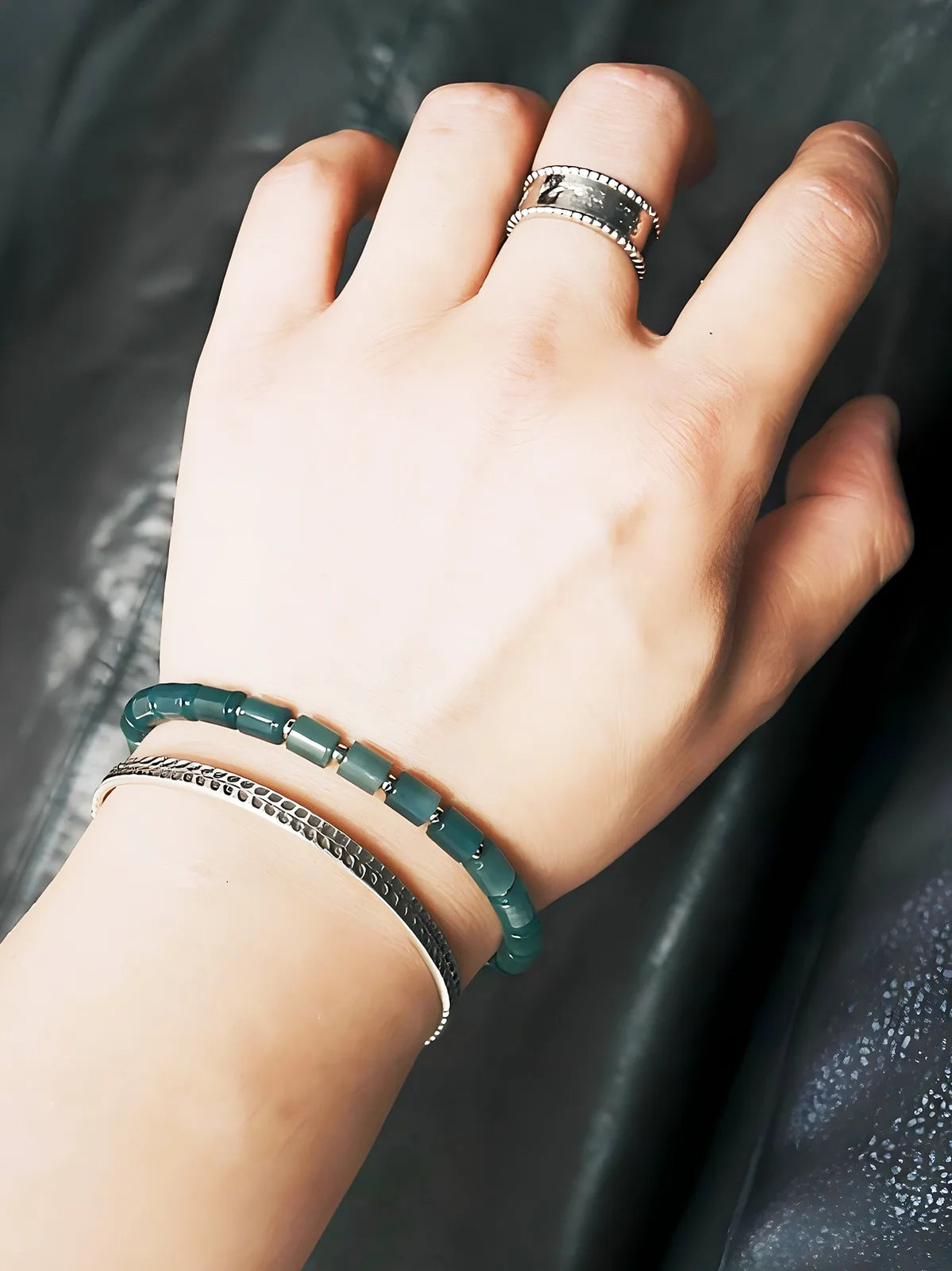 Identity Series | Blue Boy | Blue Jade, Sterling Silver & Titanium Steel Bracelet