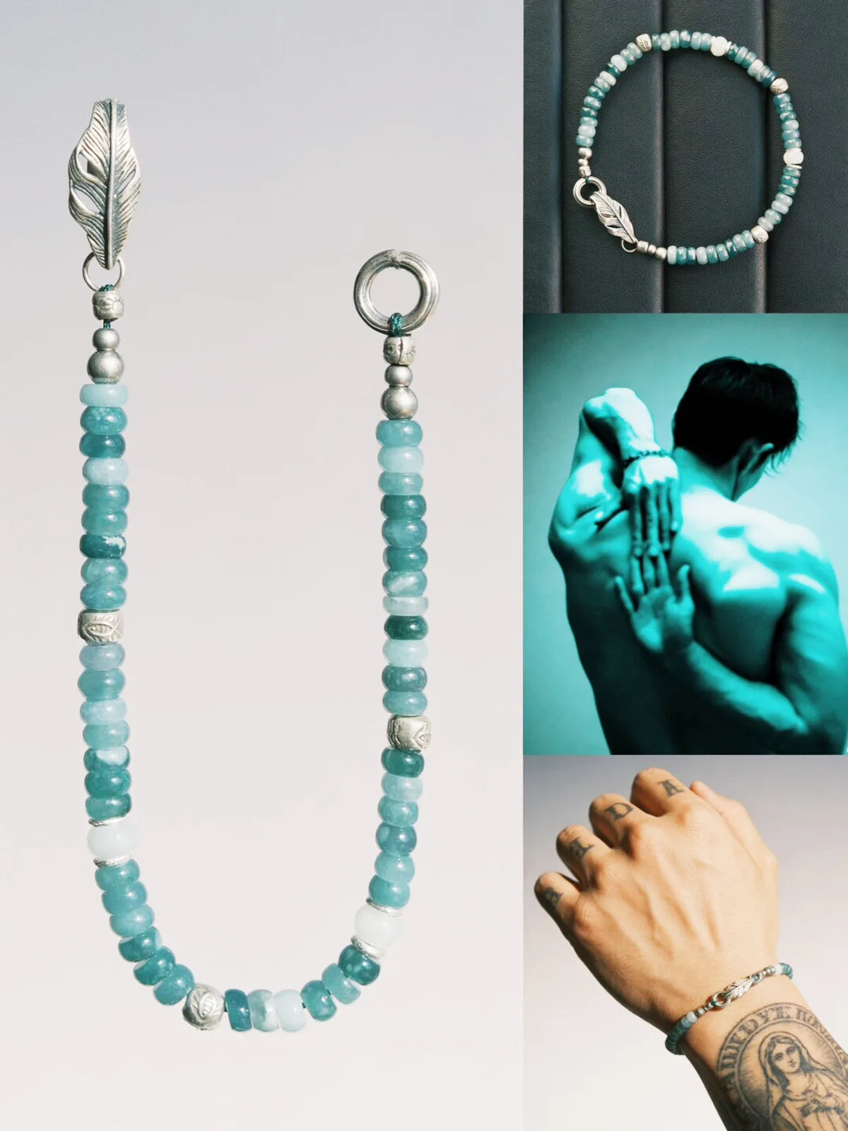 Mineral Soul Series | Ocean Bone | Jade & Sterling Silver Feather Bracelet Secondary image