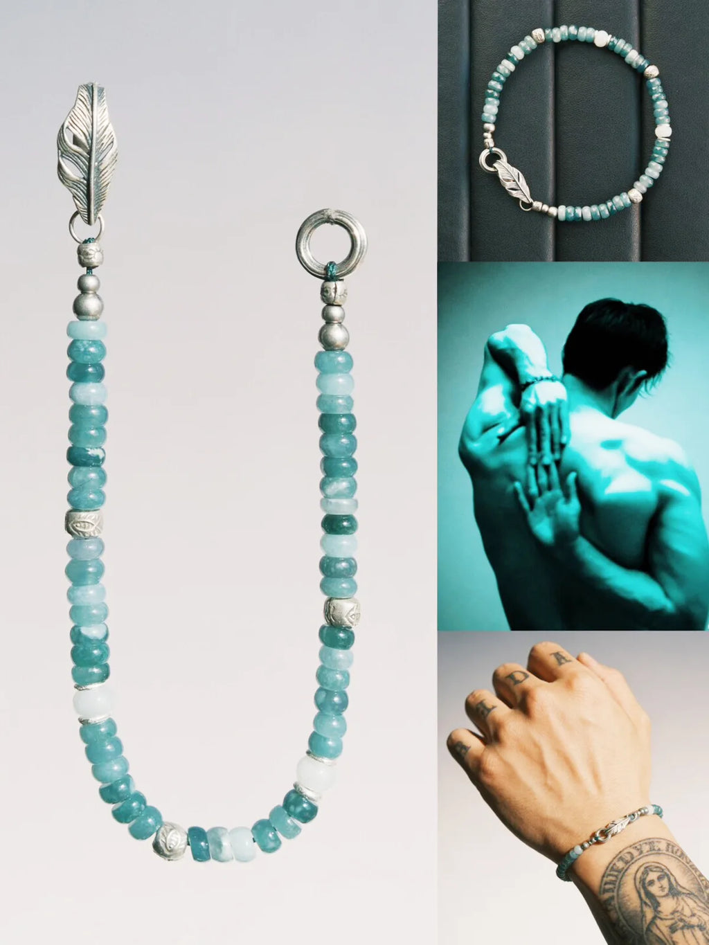 Mineral Soul Series | Ocean Bone | Jade & Sterling Silver Feather Bracelet