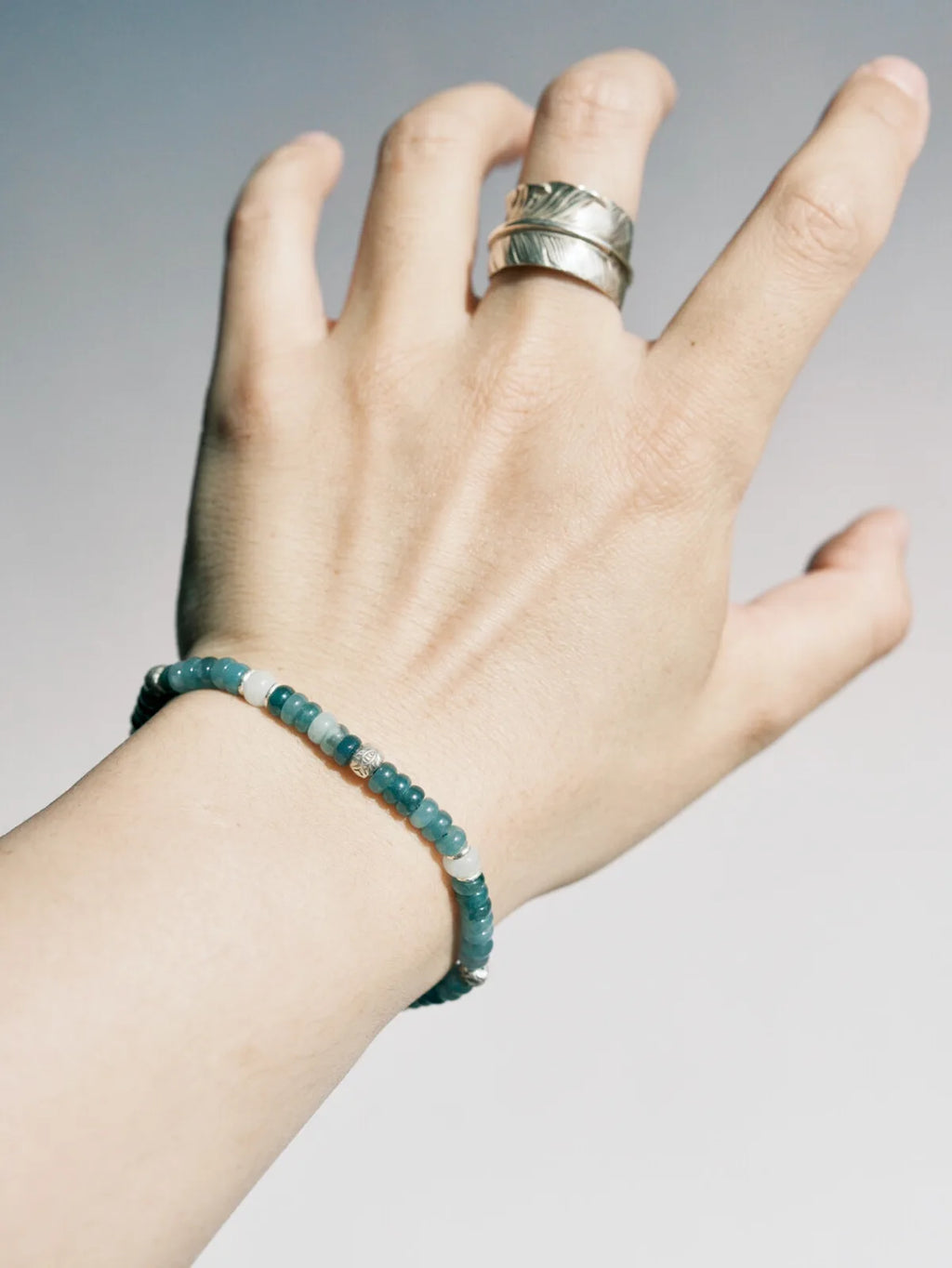 Mineral Soul Series | Ocean Bone | Jade & Sterling Silver Feather Bracelet