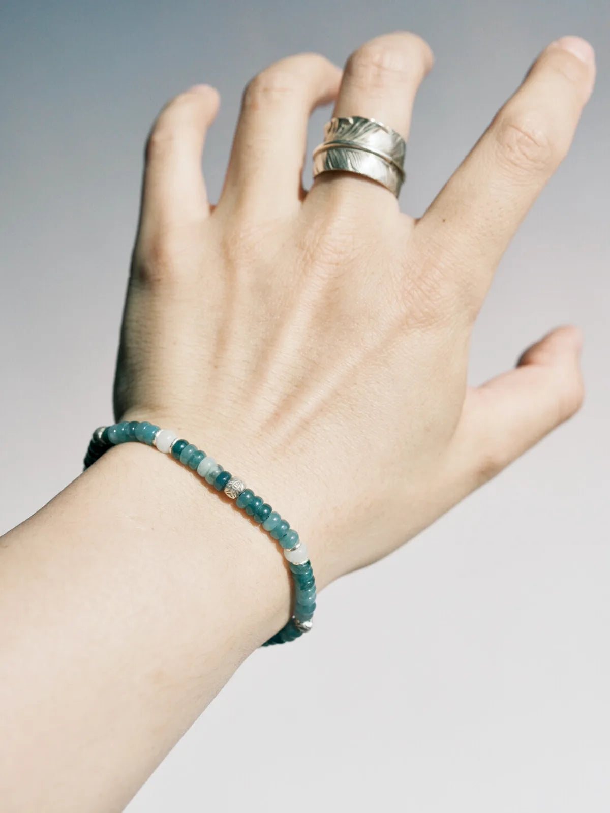 Mineral Soul Series | Ocean Bone | Jade & Sterling Silver Feather Bracelet