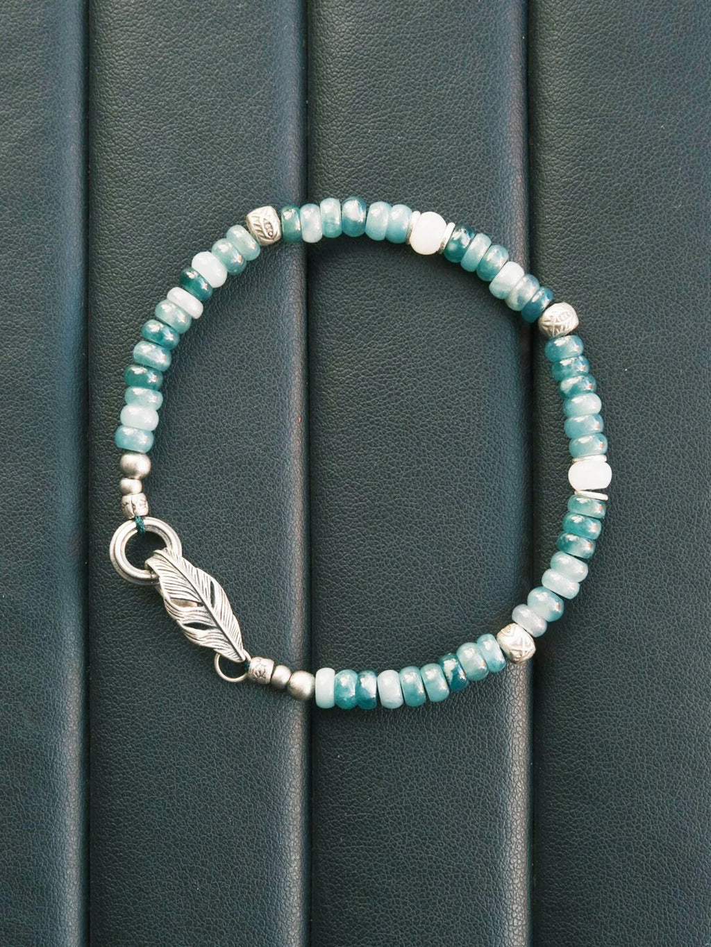 Mineral Soul Series | Ocean Bone | Jade & Sterling Silver Feather Bracelet