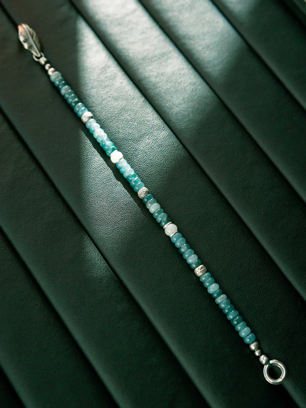 Mineral Soul Series | Ocean Bone | Jade & Sterling Silver Feather Bracelet