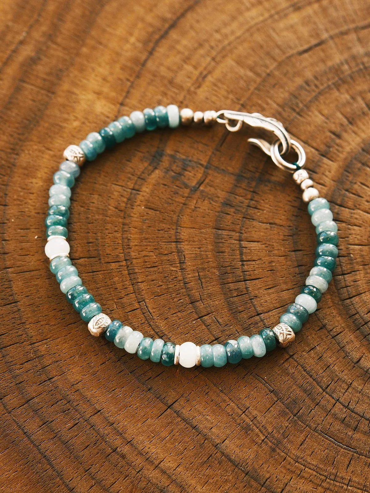 Mineral Soul Series | Ocean Bone | Jade & Sterling Silver Feather Bracelet