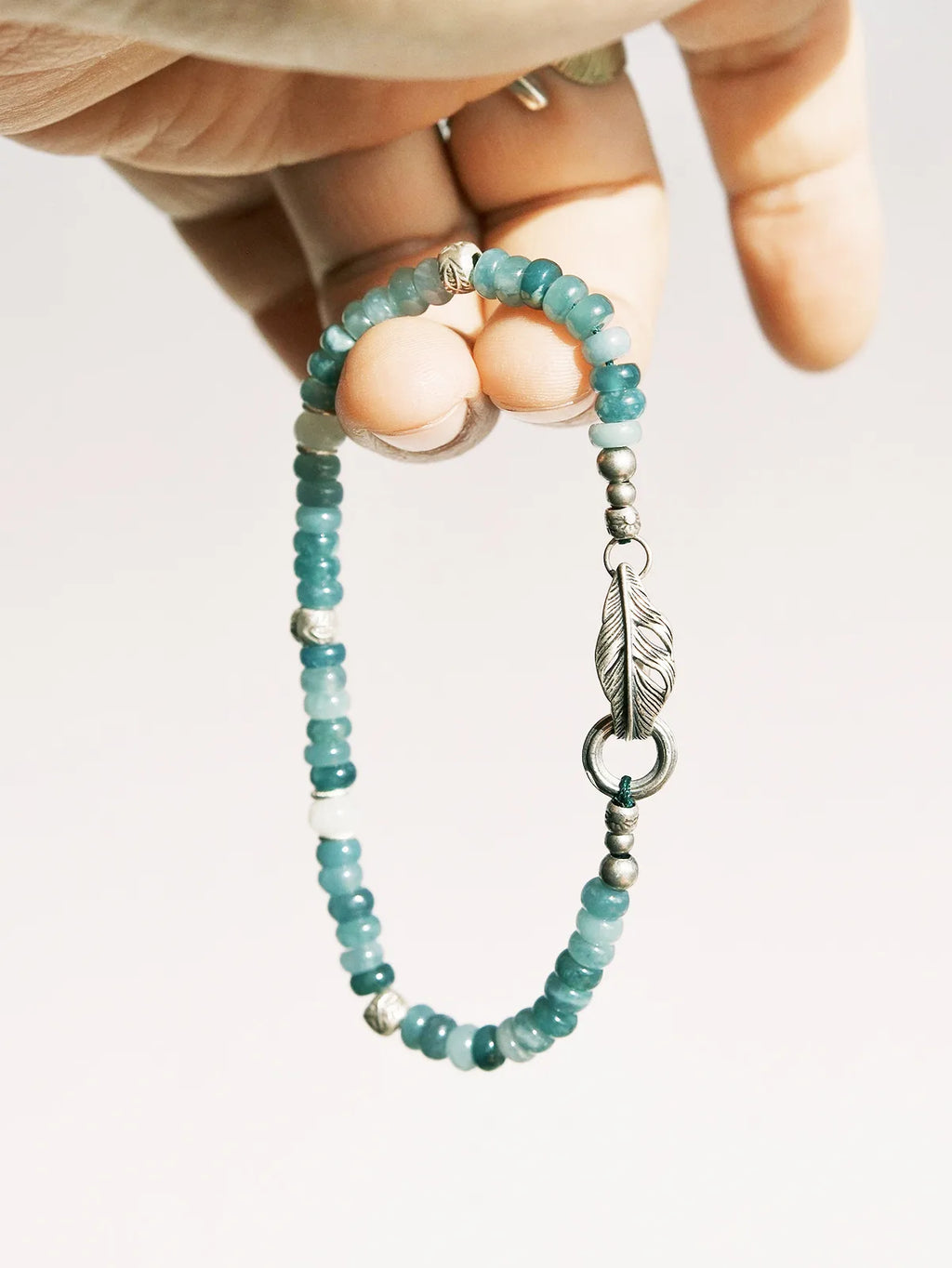 Mineral Soul Series | Ocean Bone | Jade & Sterling Silver Feather Bracelet