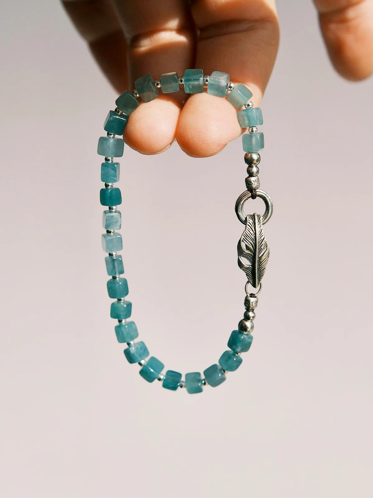 Identity Series | Ocean Bone | Blue Jade & Sterling Silver Feather Bracelet