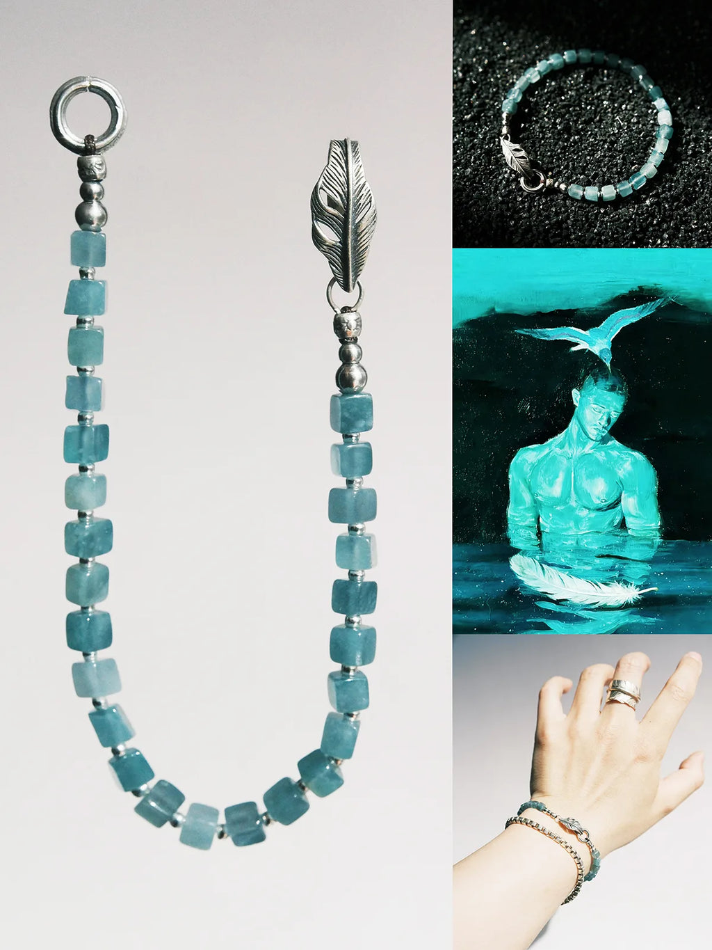Identity Series | Ocean Bone | Blue Jade & Sterling Silver Feather Bracelet