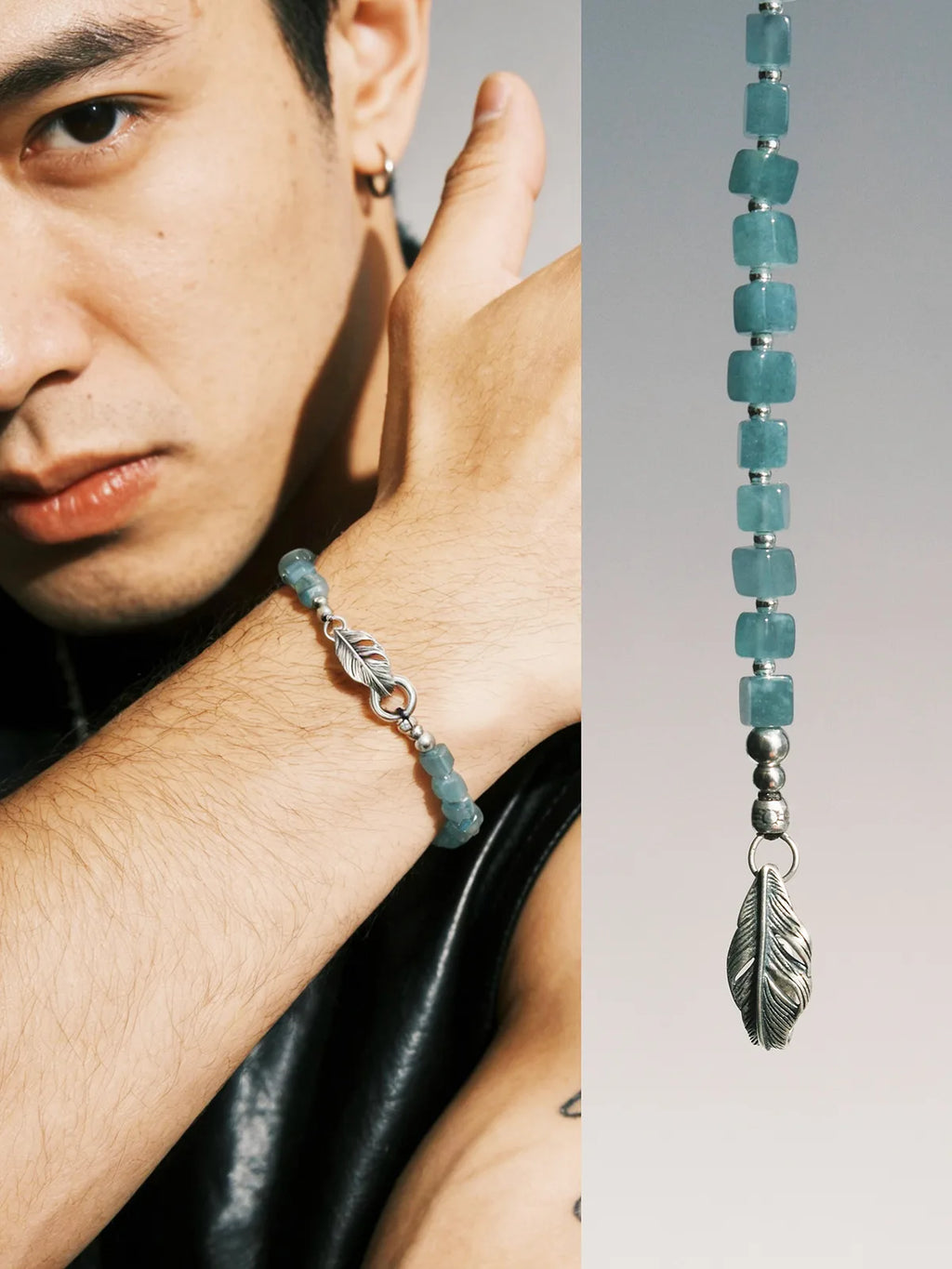 Identity Series | Ocean Bone | Blue Jade & Sterling Silver Feather Bracelet