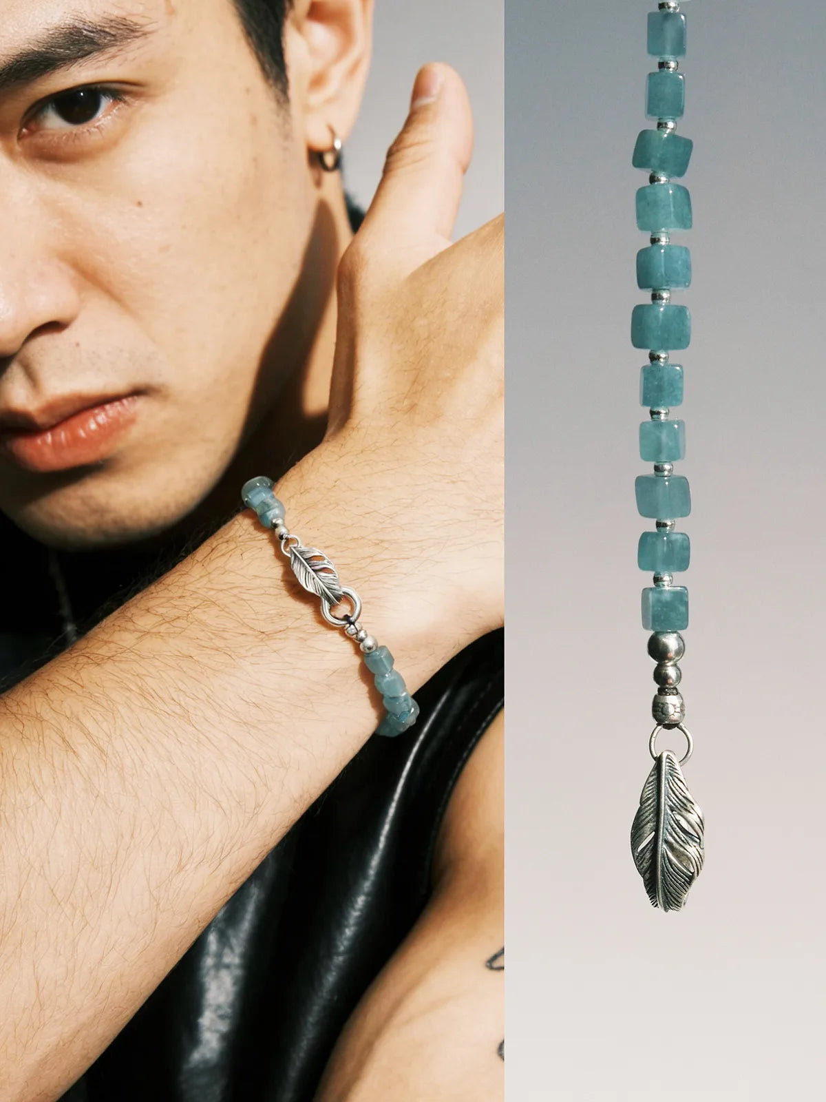 Identity Series | Ocean Bone | Blue Jade & Sterling Silver Feather Bracelet