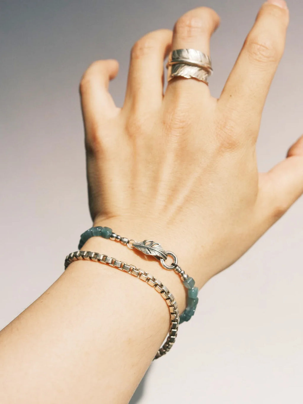 Identity Series | Ocean Bone | Blue Jade & Sterling Silver Feather Bracelet
