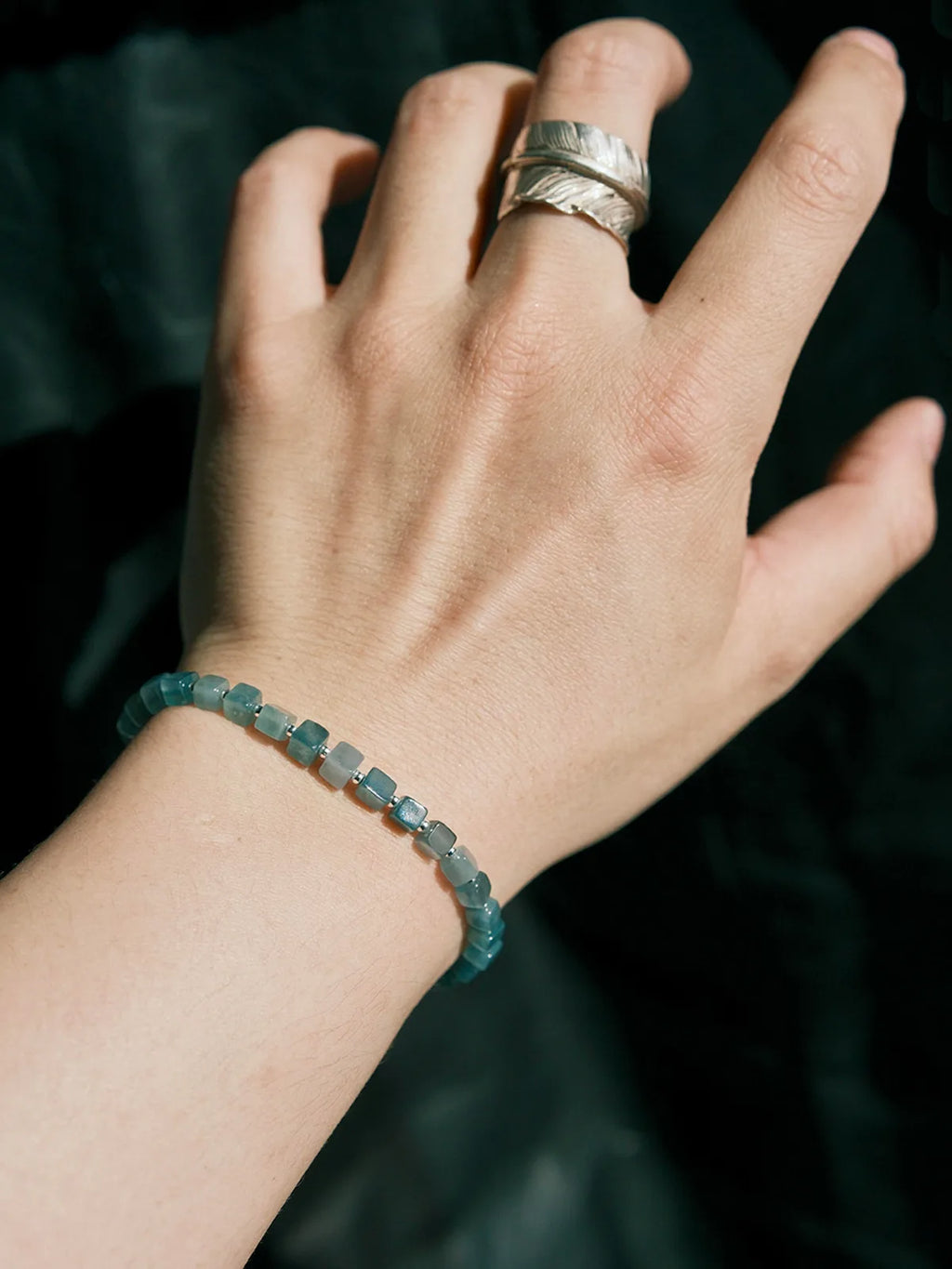 Identity Series | Ocean Bone | Blue Jade & Sterling Silver Feather Bracelet