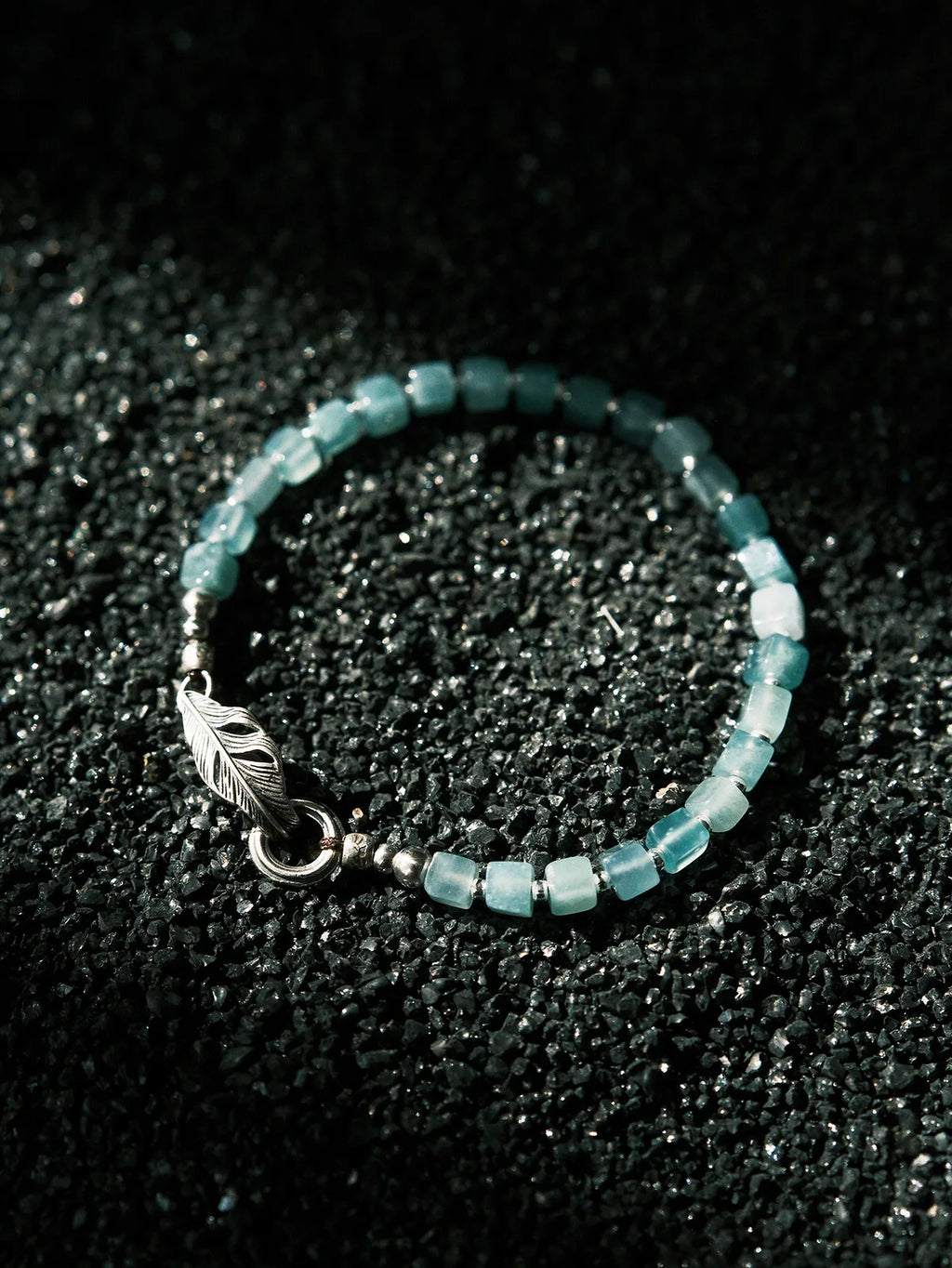 Identity Series | Ocean Bone | Blue Jade & Sterling Silver Feather Bracelet