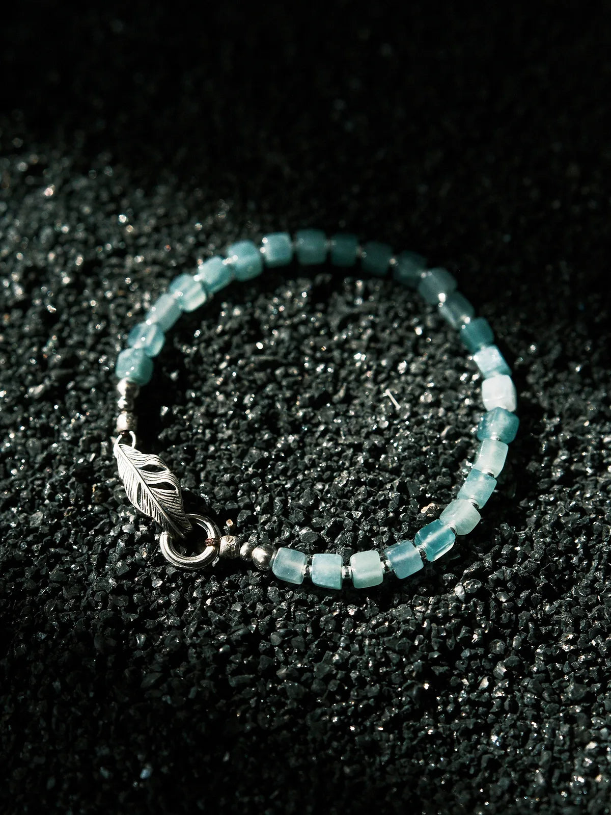 Identity Series | Ocean Bone | Blue Jade & Sterling Silver Feather Bracelet
