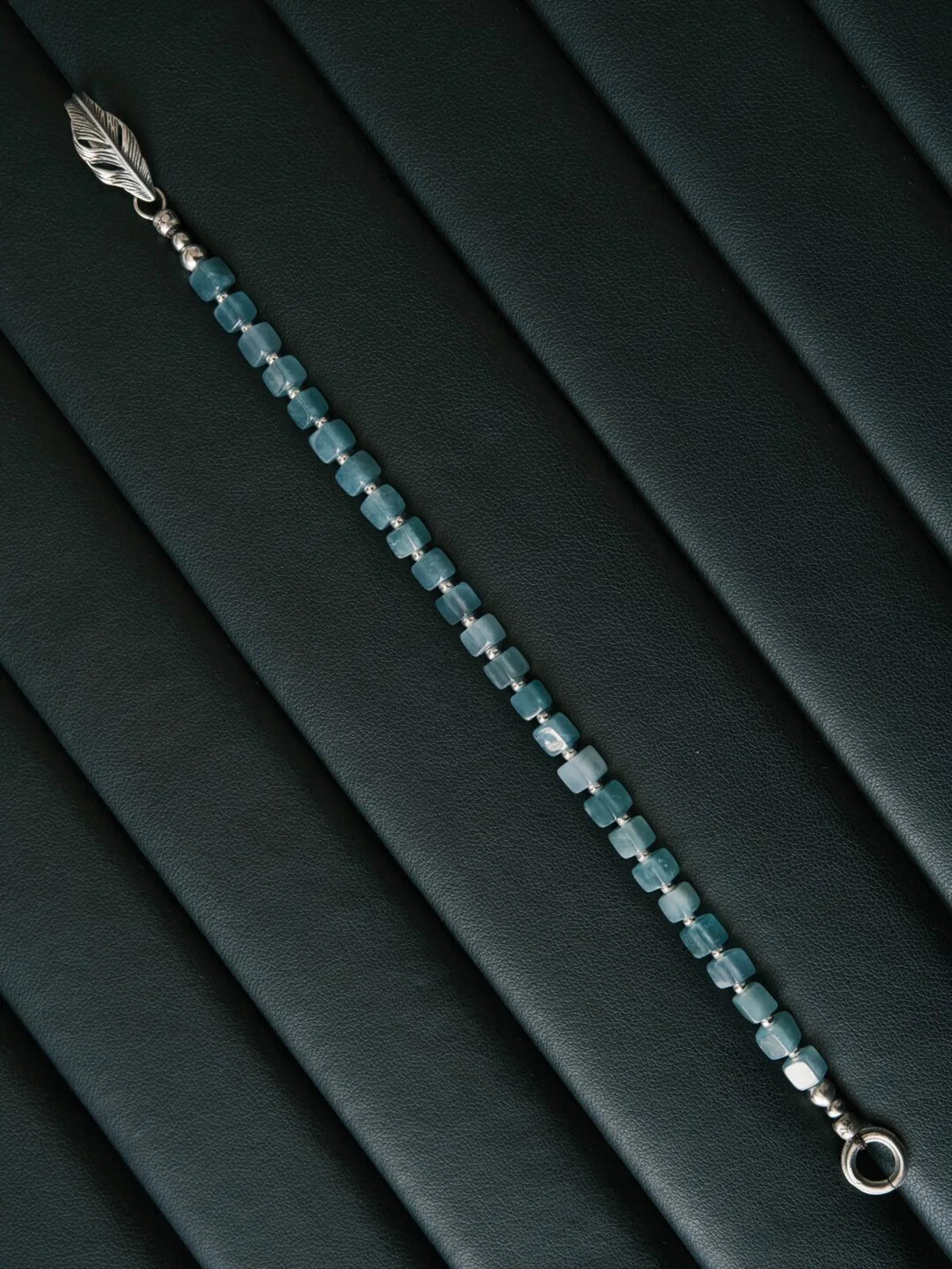 Identity Series | Ocean Bone | Blue Jade & Sterling Silver Feather Bracelet