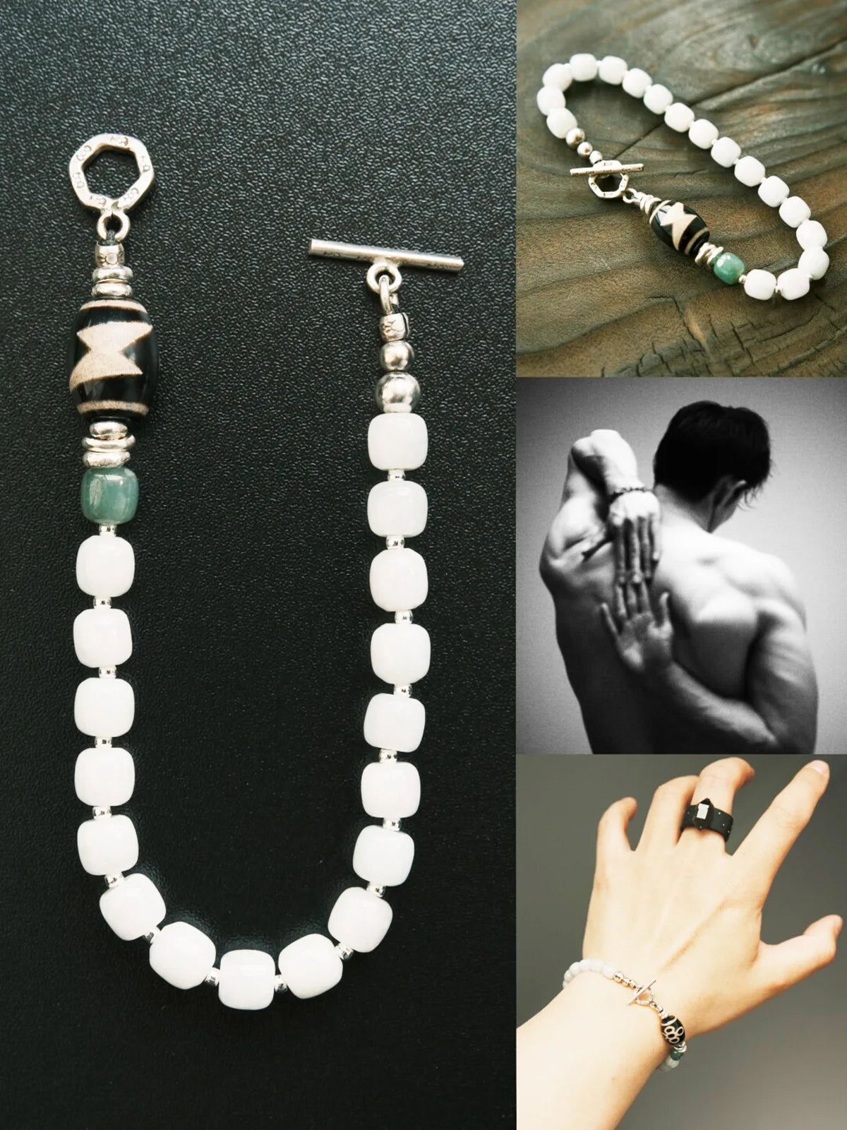 Urban Stoic Series | Silent Stone | Jade & Sterling Silver Bracelet Secondary image