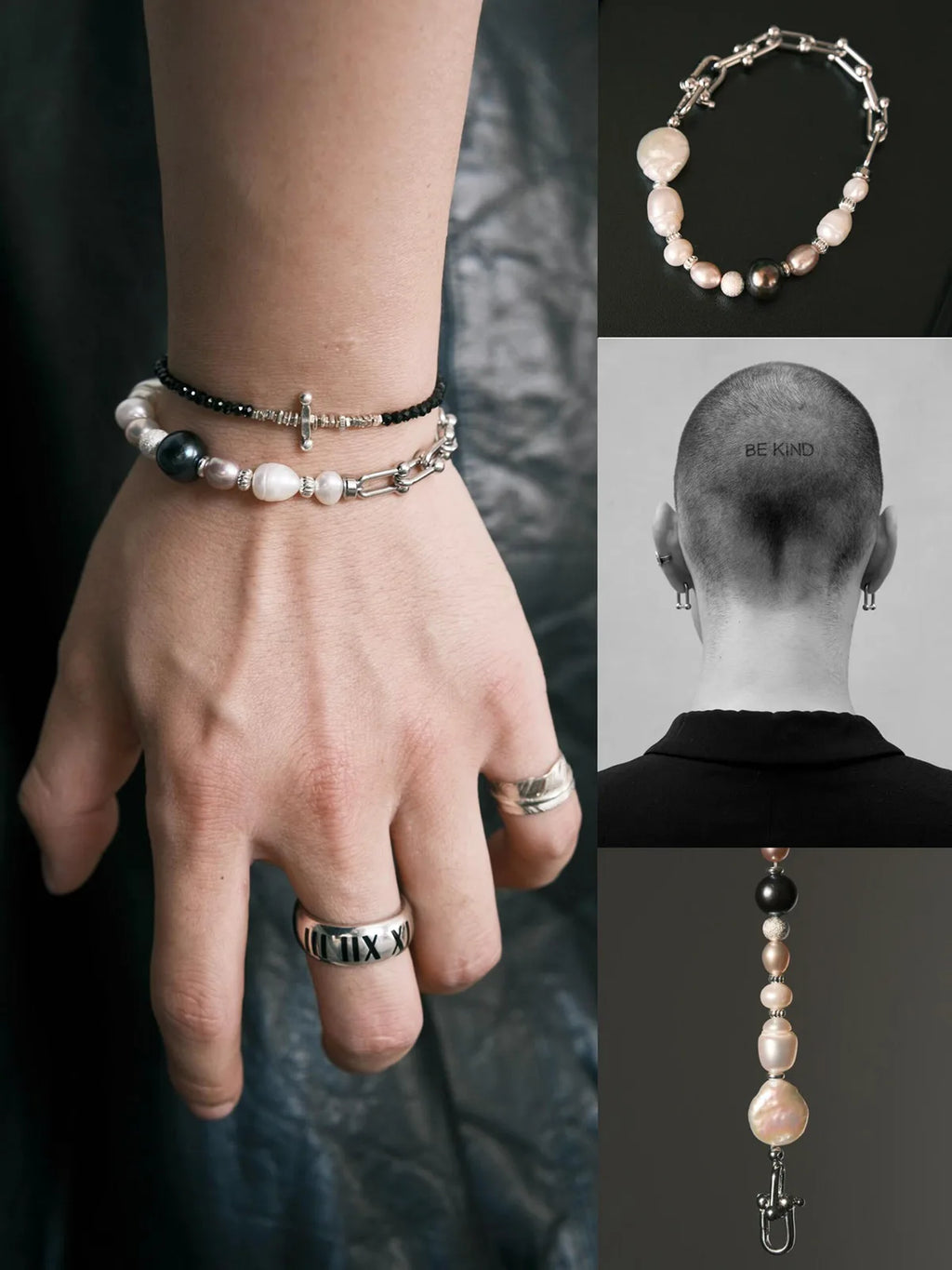 Urban Stoic Series | Silent Authority | Pearl, Titanium Steel & Silver Bracelet
