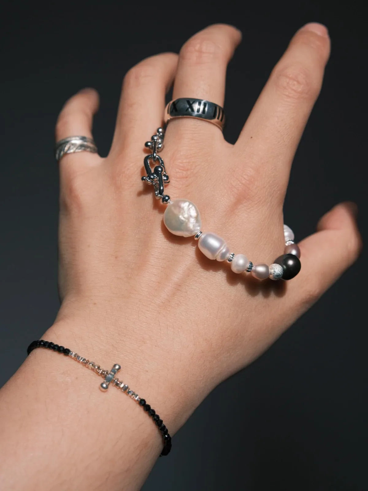 Urban Stoic Series | Silent Authority | Pearl, Titanium Steel & Silver Bracelet