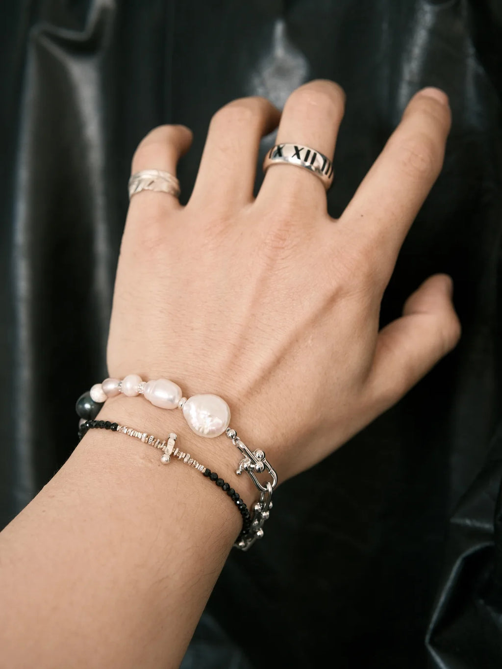 Urban Stoic Series | Silent Authority | Pearl, Titanium Steel & Silver Bracelet