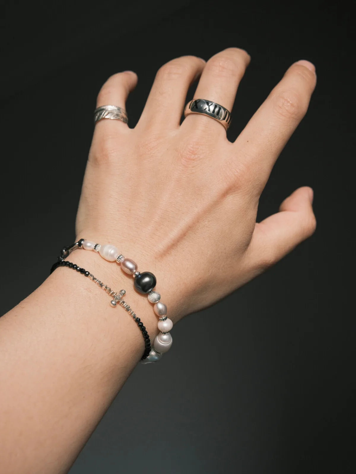 Urban Stoic Series | Silent Authority | Pearl, Titanium Steel & Silver Bracelet