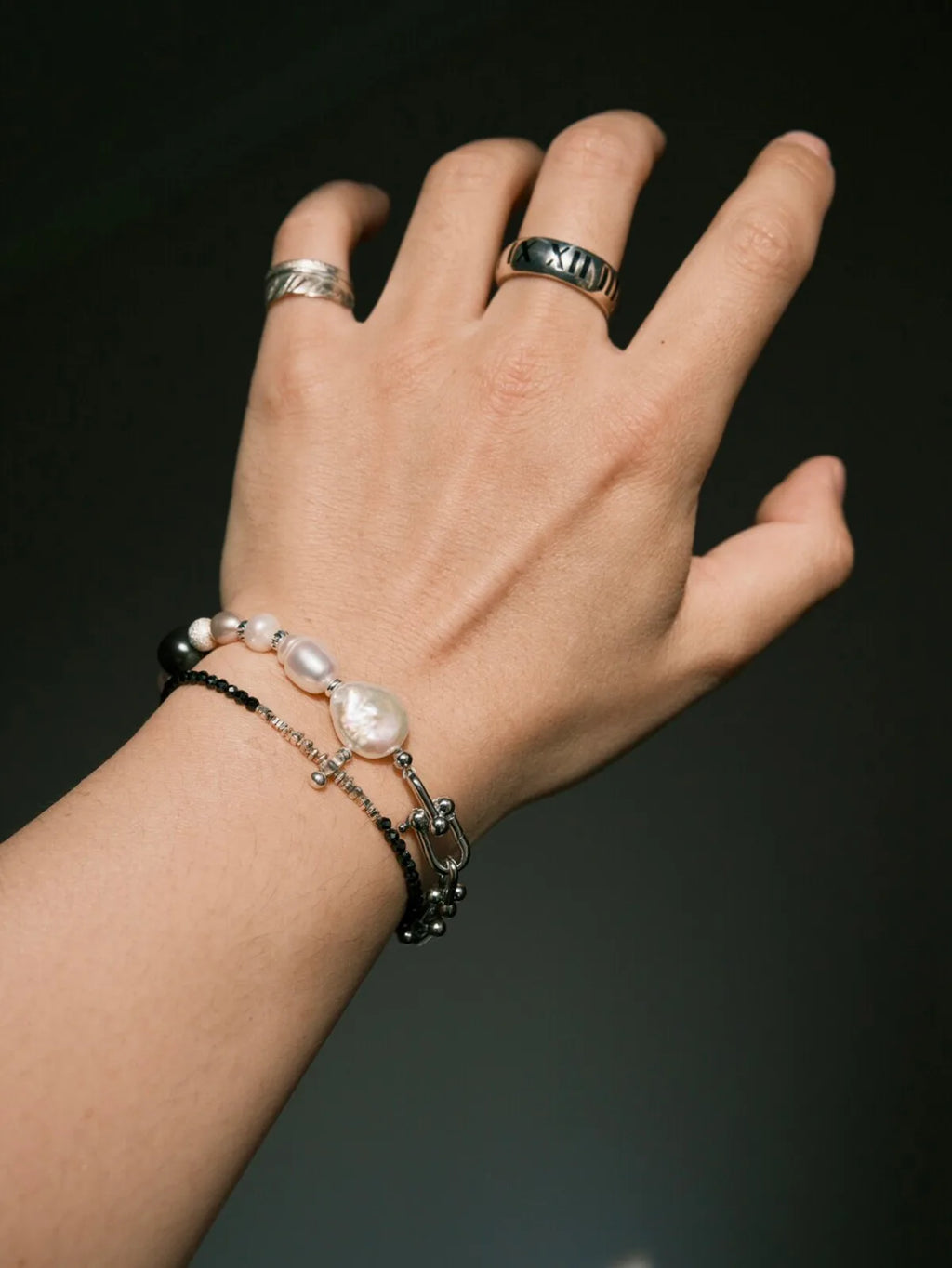 Urban Stoic Series | Silent Authority | Pearl, Titanium Steel & Silver Bracelet
