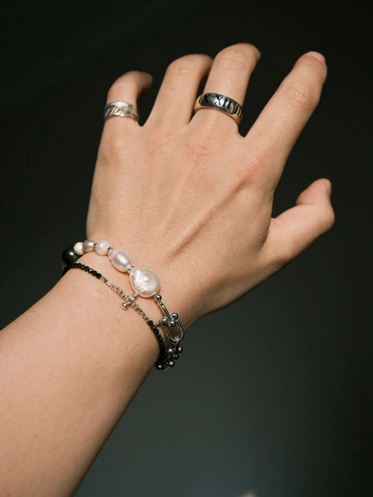 Urban Stoic Series | Silent Authority | Pearl, Titanium Steel & Silver Bracelet