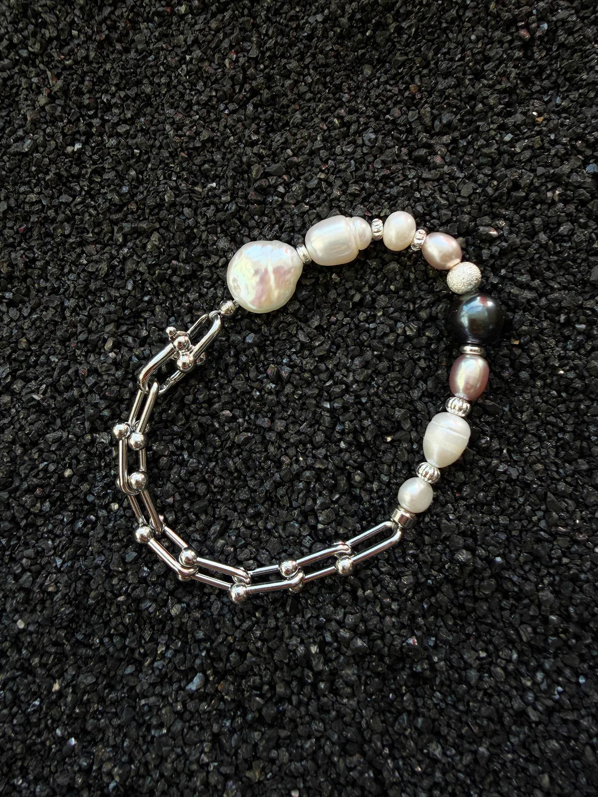 Urban Stoic Series | Silent Authority | Pearl, Titanium Steel & Silver Bracelet