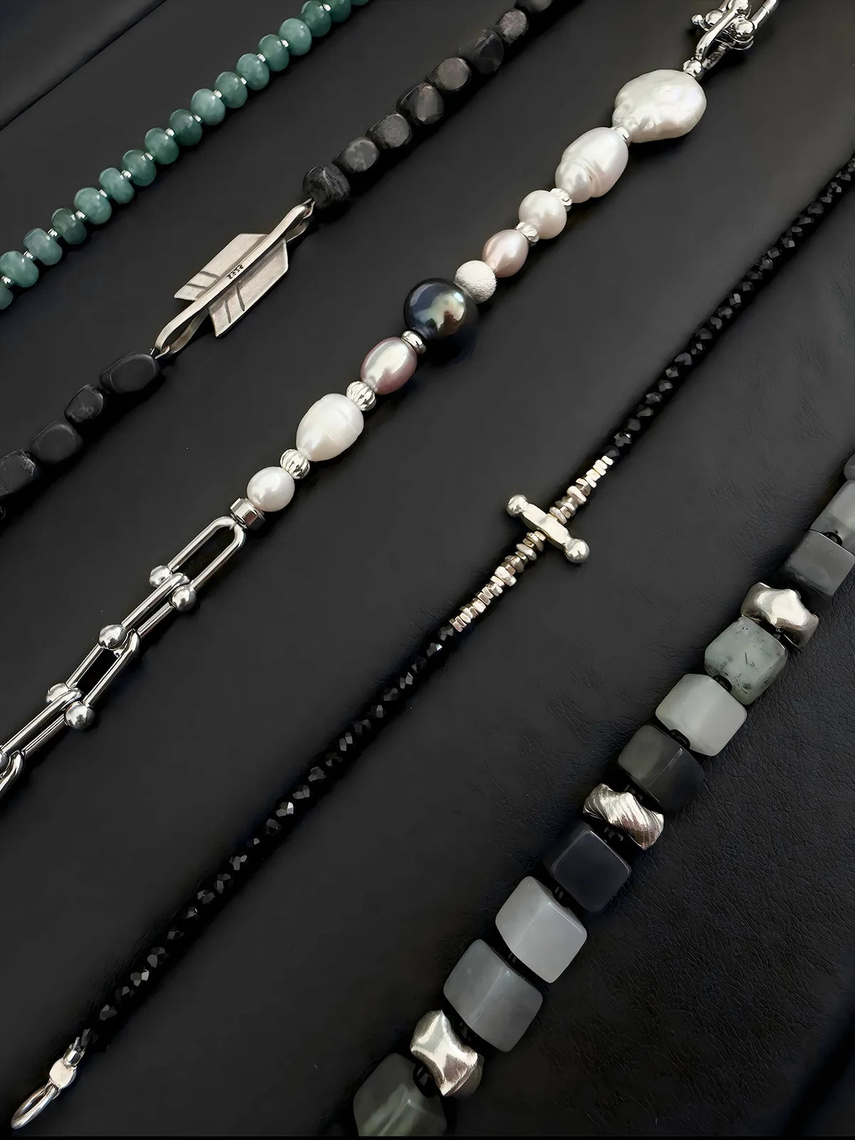 Urban Stoic Series | Silent Authority | Pearl, Titanium Steel & Silver Bracelet
